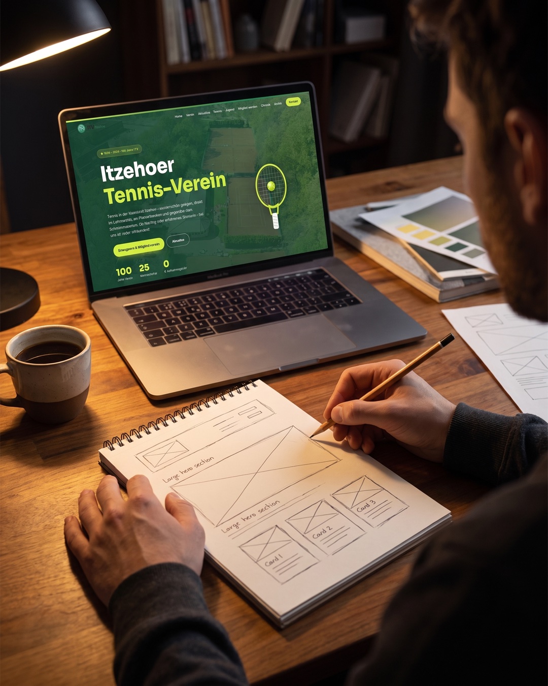 Vom Wireframe auf Papier zur fertigen Website auf dem Laptop